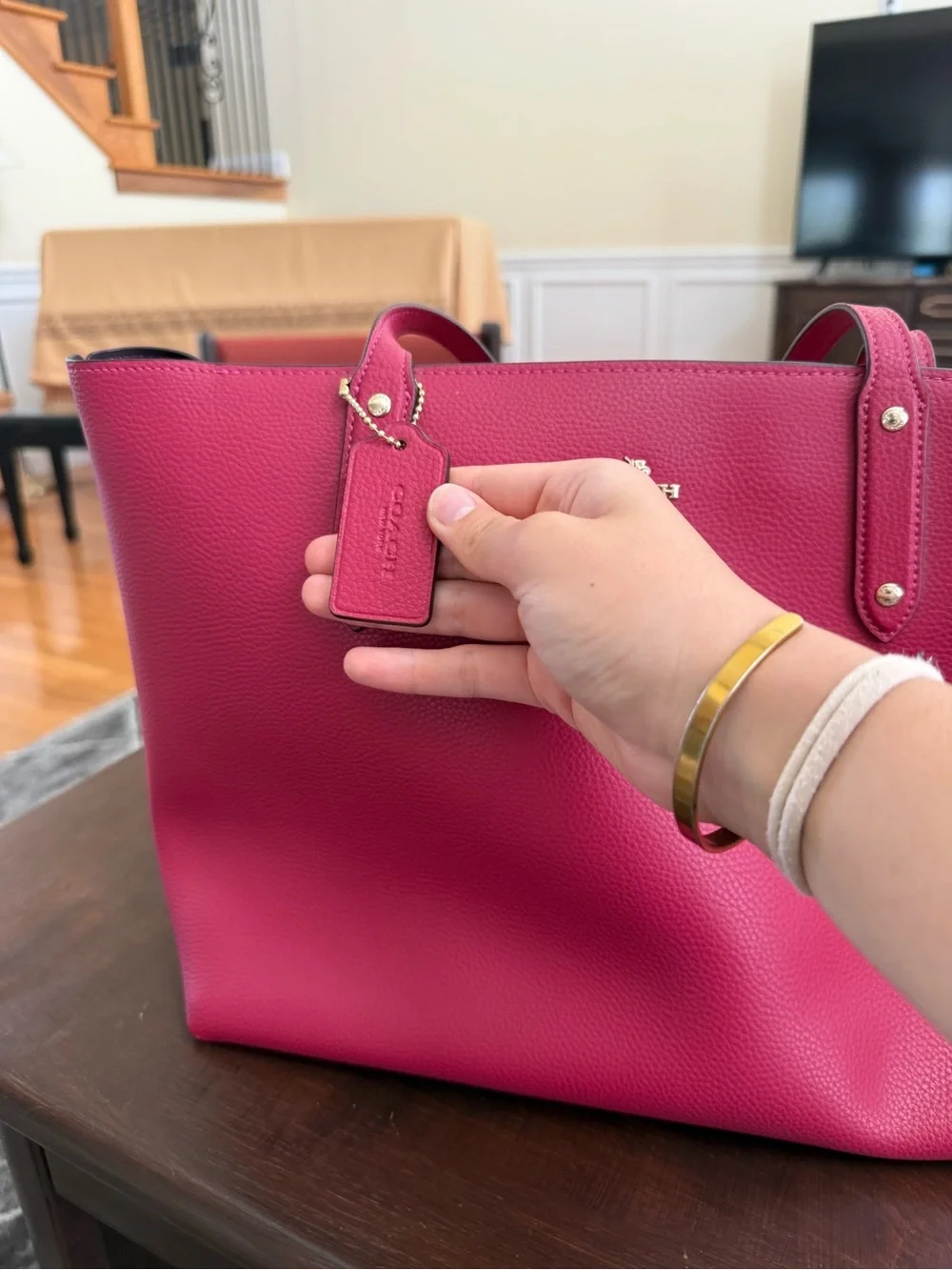 Coach Fuchsia Pebbled Leather Tote with Shoulder Straps